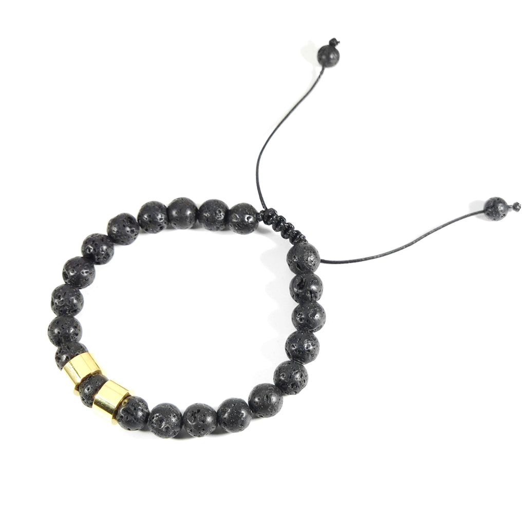 Stainless Steel Bead Bracelet – Adjustable Black Lava Stone Bracelet - enhanced image 3