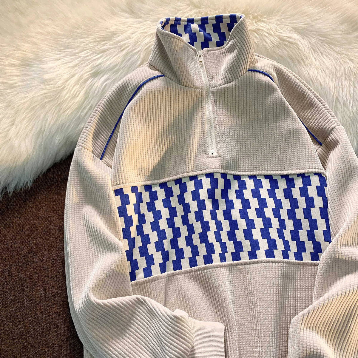 Stitching Waffle Stand Collar Sweater Men - enhanced image 3