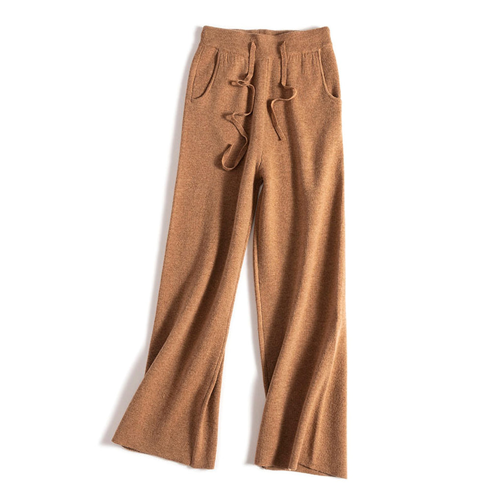 Thick Version Soft Glutinous Wool Drawstring High Waist Straight Wide Leg Pants - enhanced image 3