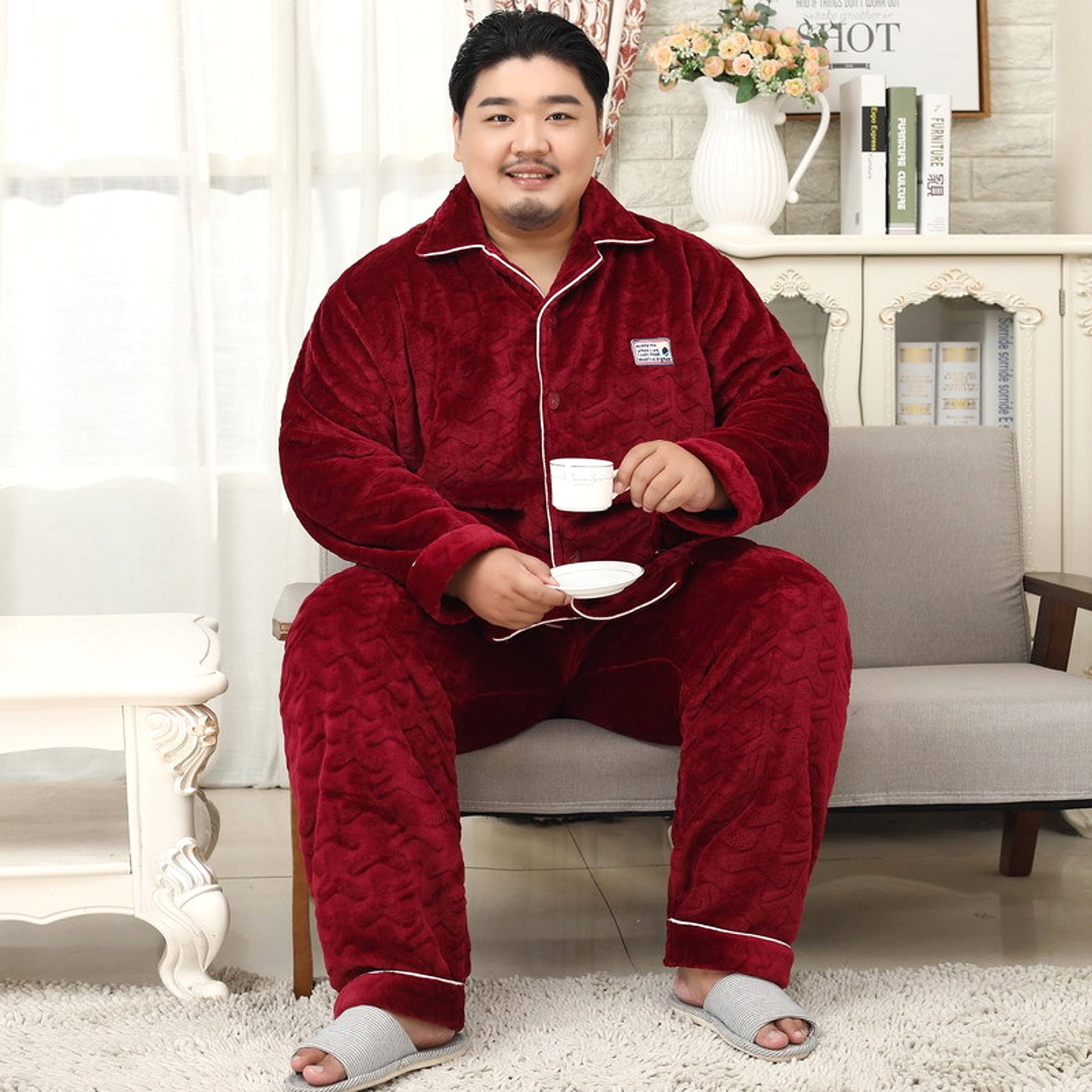 Thickened lapel long sleeve men's pajamas - enhanced image 3