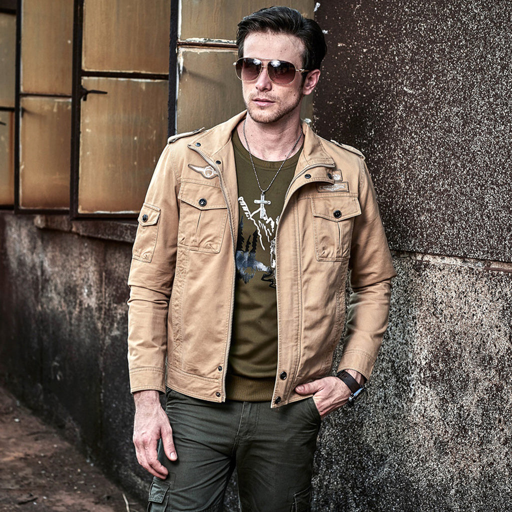 Tough Guy Washed Cotton Motorcycle Jacket Men - enhanced image 3