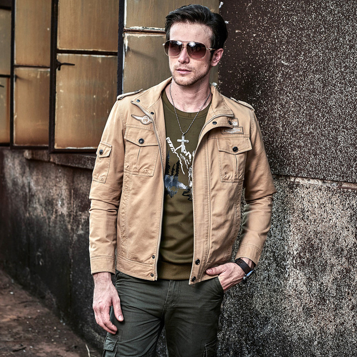 Tough Guy Washed Cotton Motorcycle Jacket Men - enhanced image 3