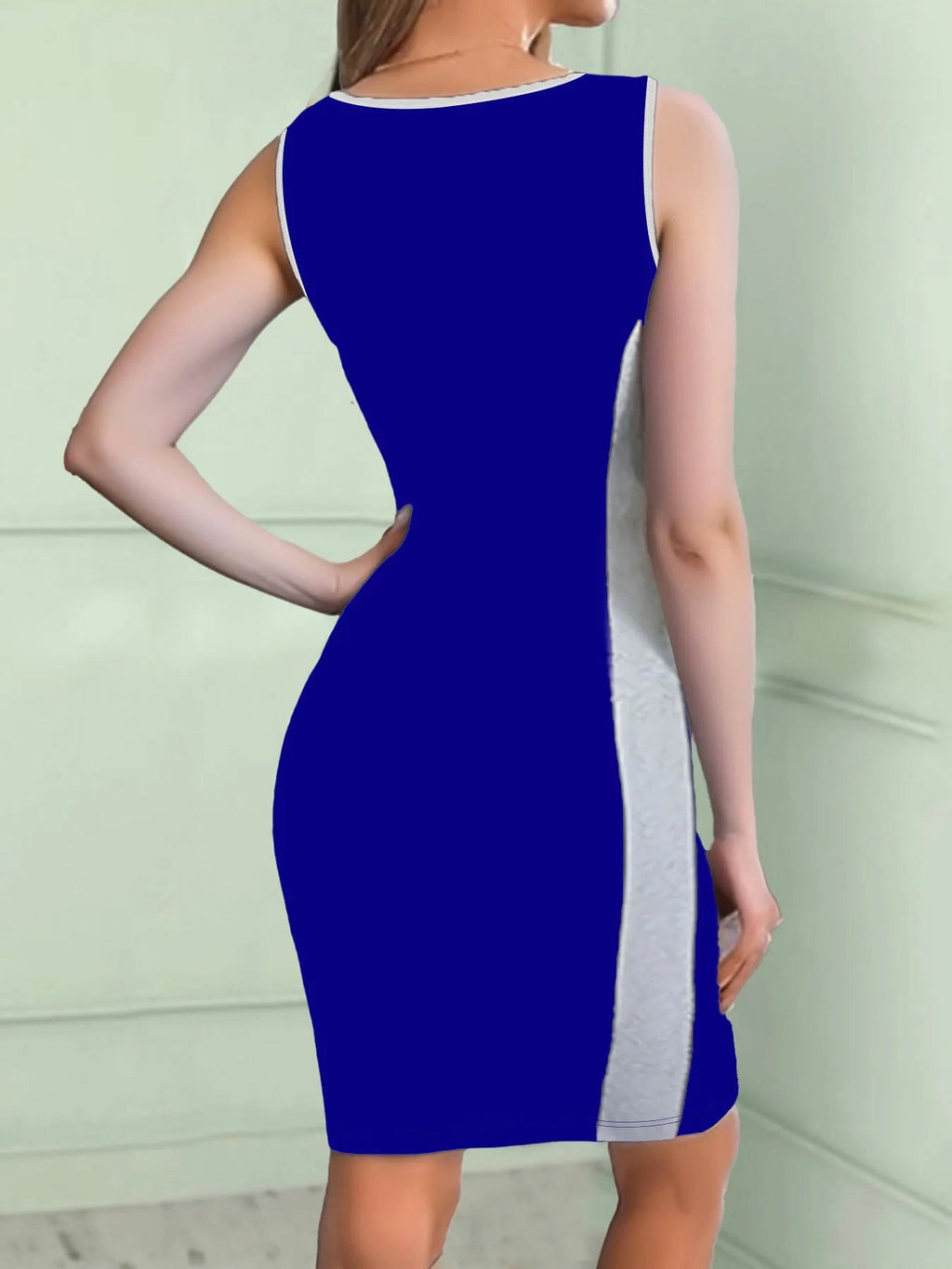 V-Neck Colorblock Sleeveless Bodycon Dress - enhanced image 3