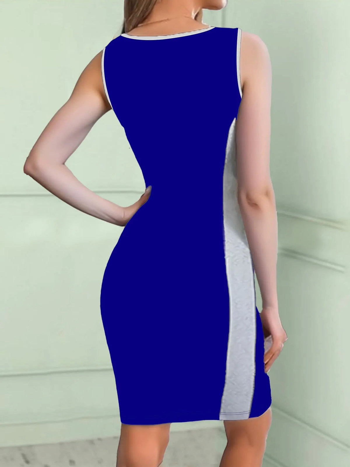 V-Neck Colorblock Sleeveless Bodycon Dress - enhanced image 3