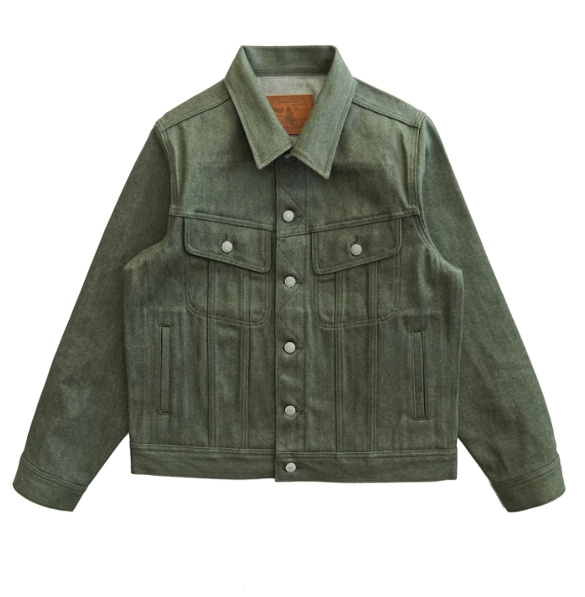 Vulcanized Green Puree Denim Retro Workwear Pure Cotton Coat Men - enhanced image 3