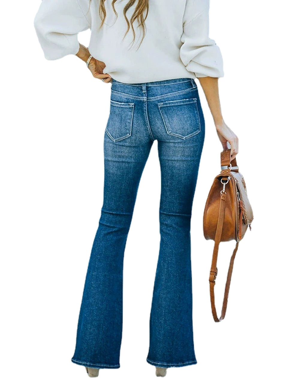 Washed Bell-bottom Pants Elastic Ripped Women - enhanced image 3