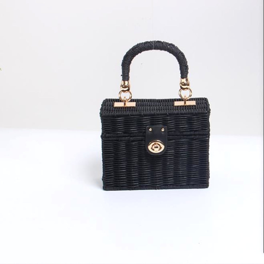 WillowCrate™ – Retro Black Rattan Box Bag - enhanced image 3