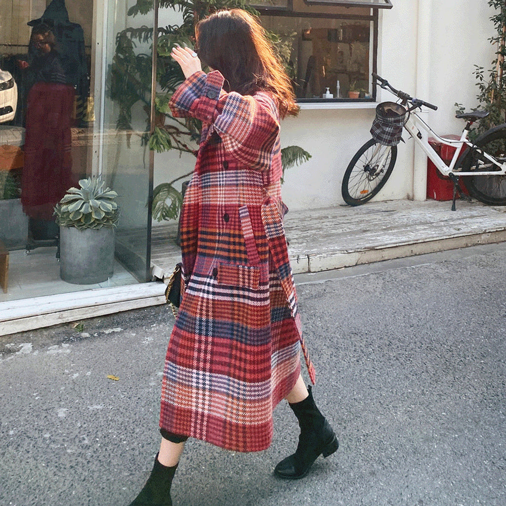 Winter New Plus Size Women's Thick Woolen Retro Check Woolen Coat Jacket - enhanced image 3