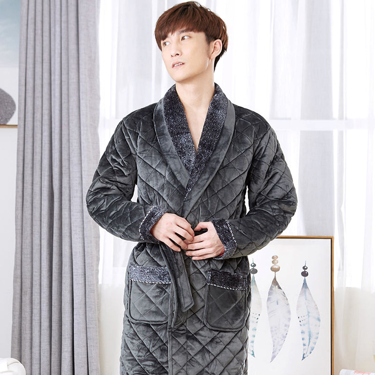 Winter Pajamas Men'S Winter Thickened Long Pajamas Plus Velvet - enhanced image 3