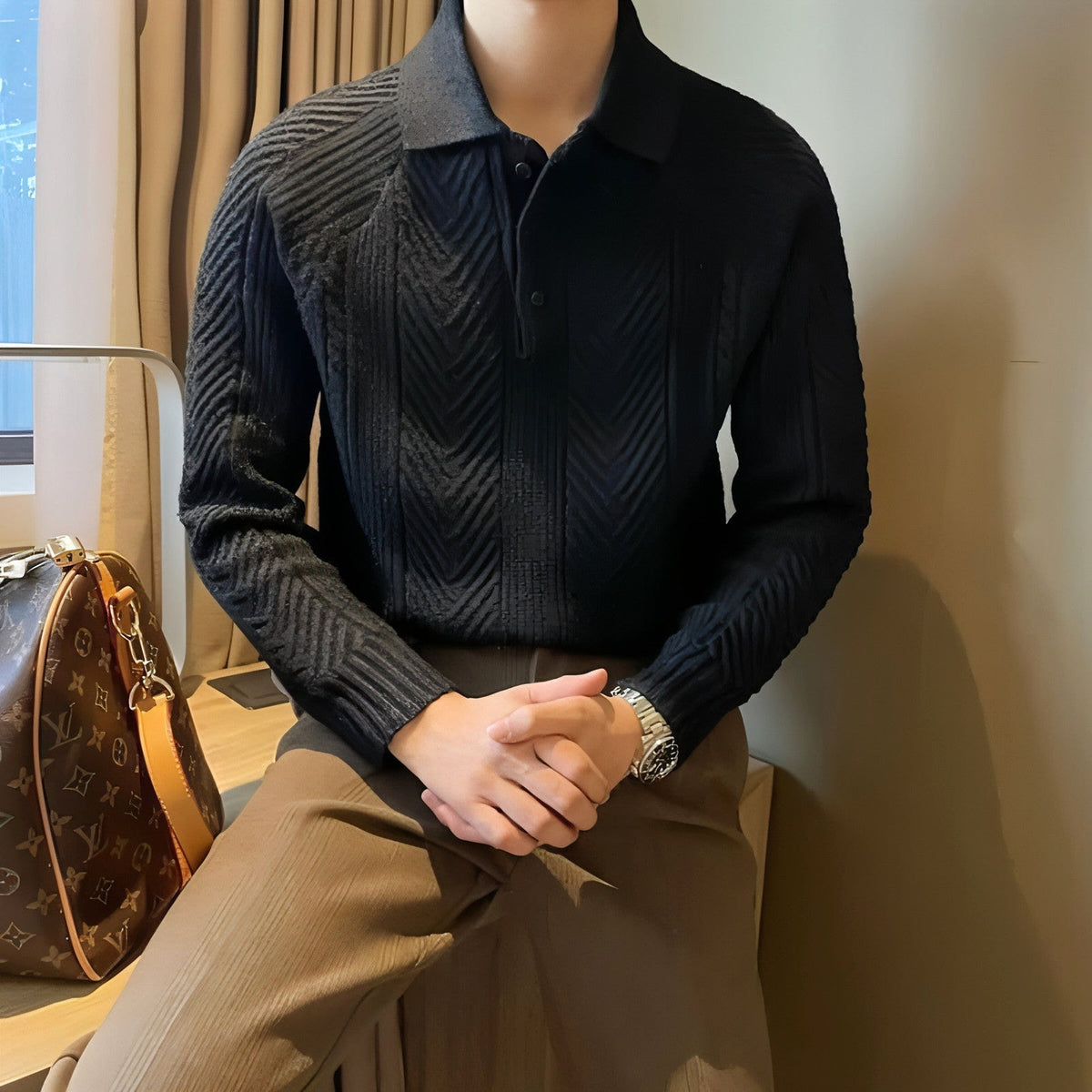 Winter Thermal Base Pullover Men's Sweater Casual Polo Collar Polo Shirt - enhanced image 3