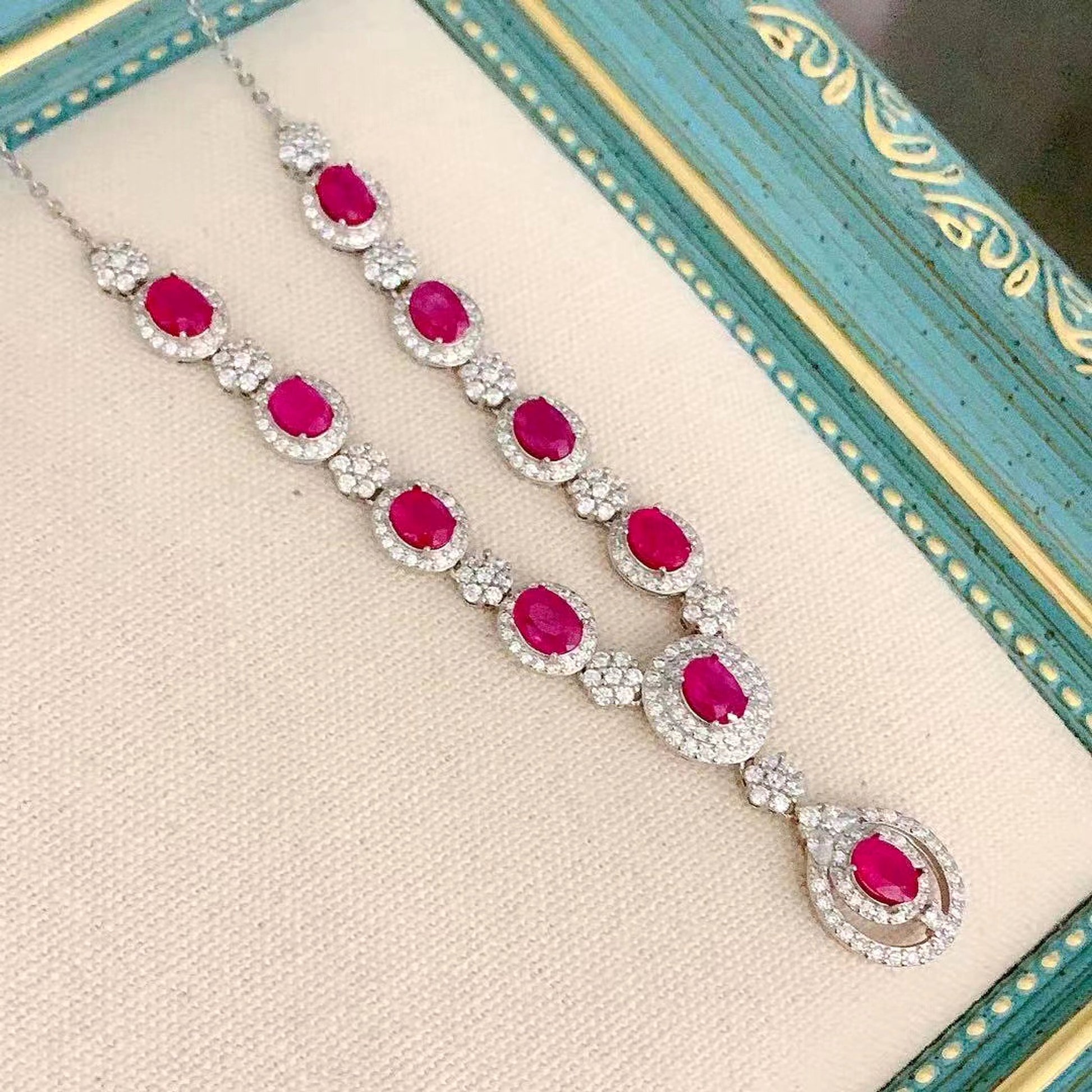 Women's 925 Silver Inlaid Natural Ruby Necklace - enhanced image 3