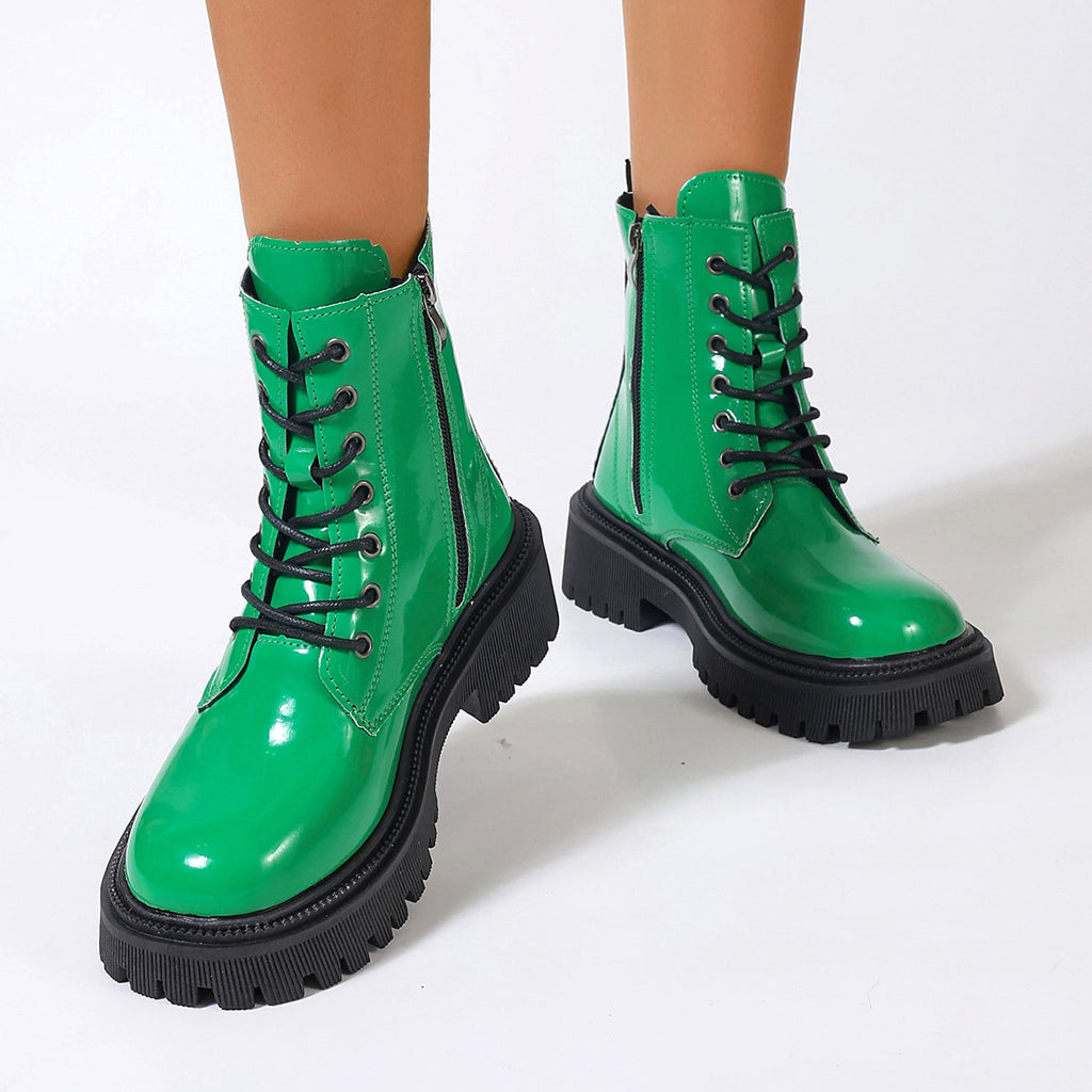 Women's Bright Leather Side Zipper Boots - enhanced image 3