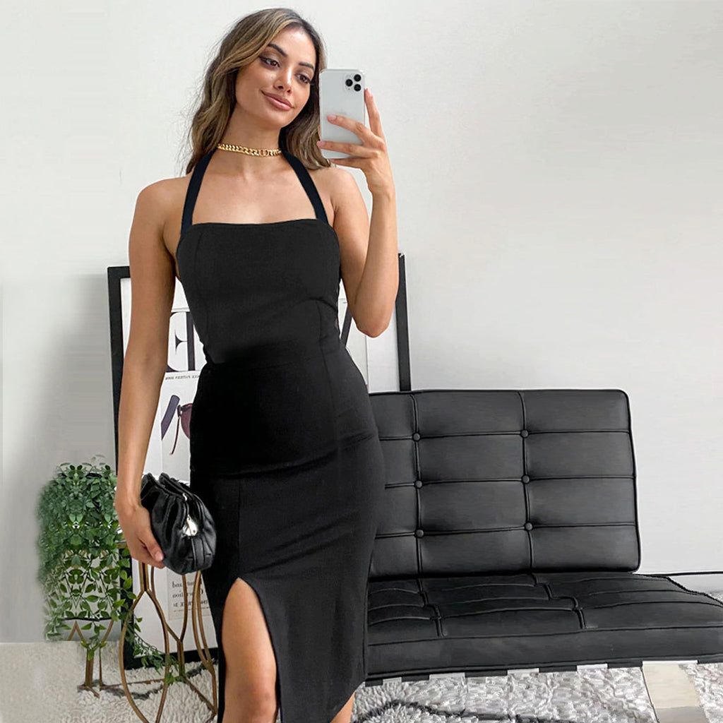Women's Elegant Backless Halter Dress - enhanced image 3