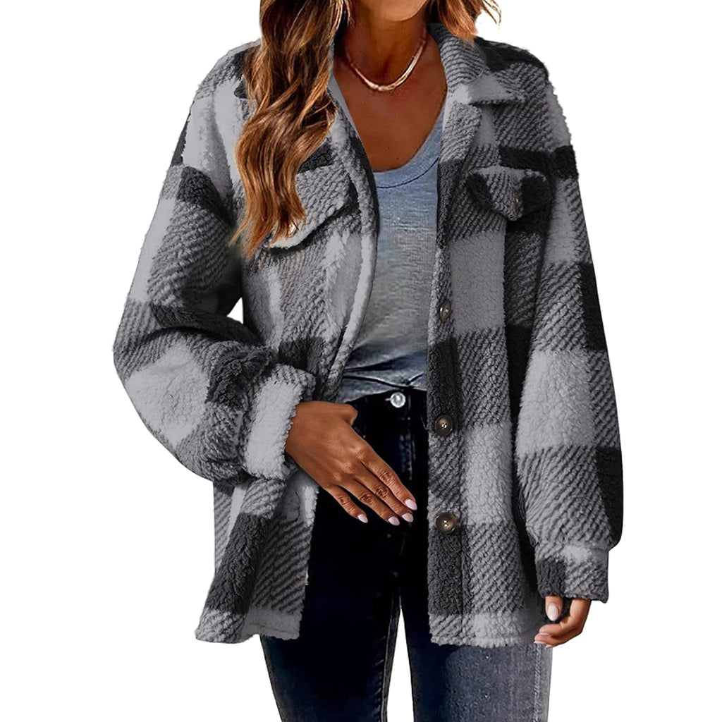 Women's Fashion Jacket Button Plush Coat - enhanced image 3