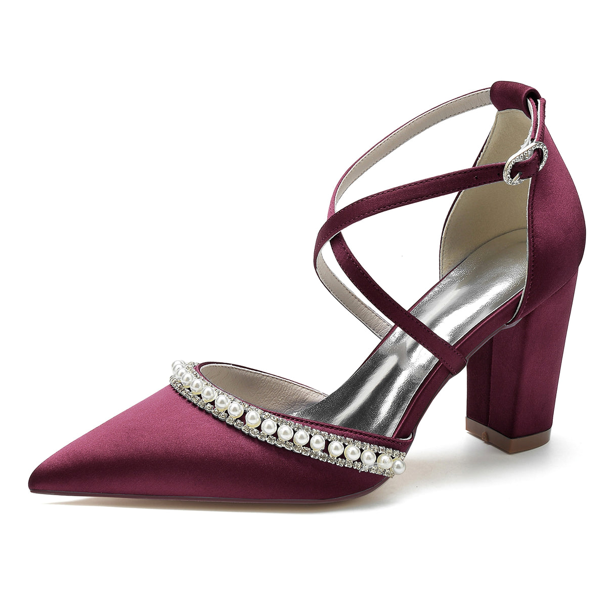 Women's Fashion Pointed Toe Chunky Rhinestone High Heels Shoe - enhanced image 3