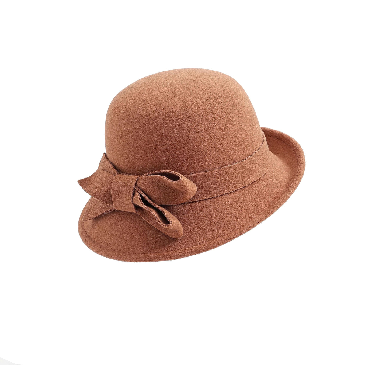 Women's French-style Elegant Retro Woolen Bowler Hat Curling Bow - enhanced image 3