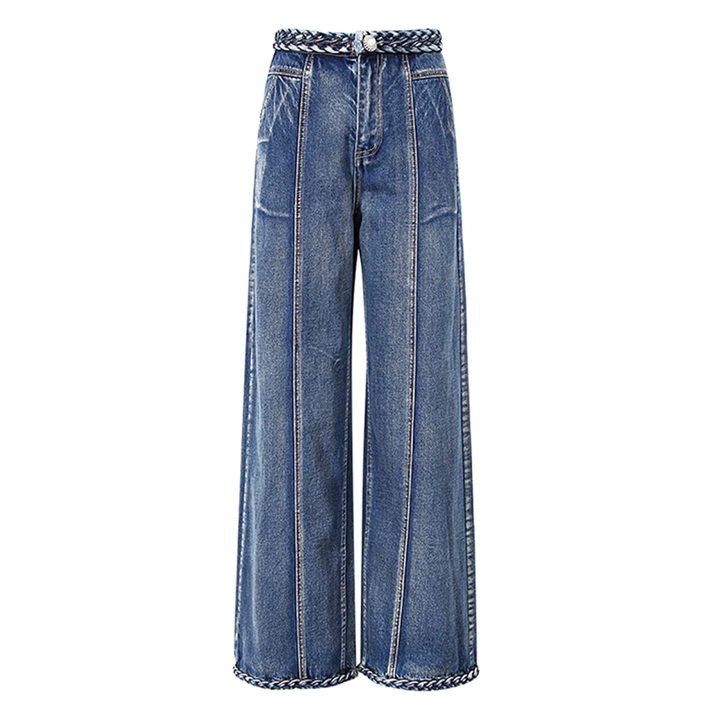 Women's Handmade Braided Wide Leg Jeans - enhanced image 3