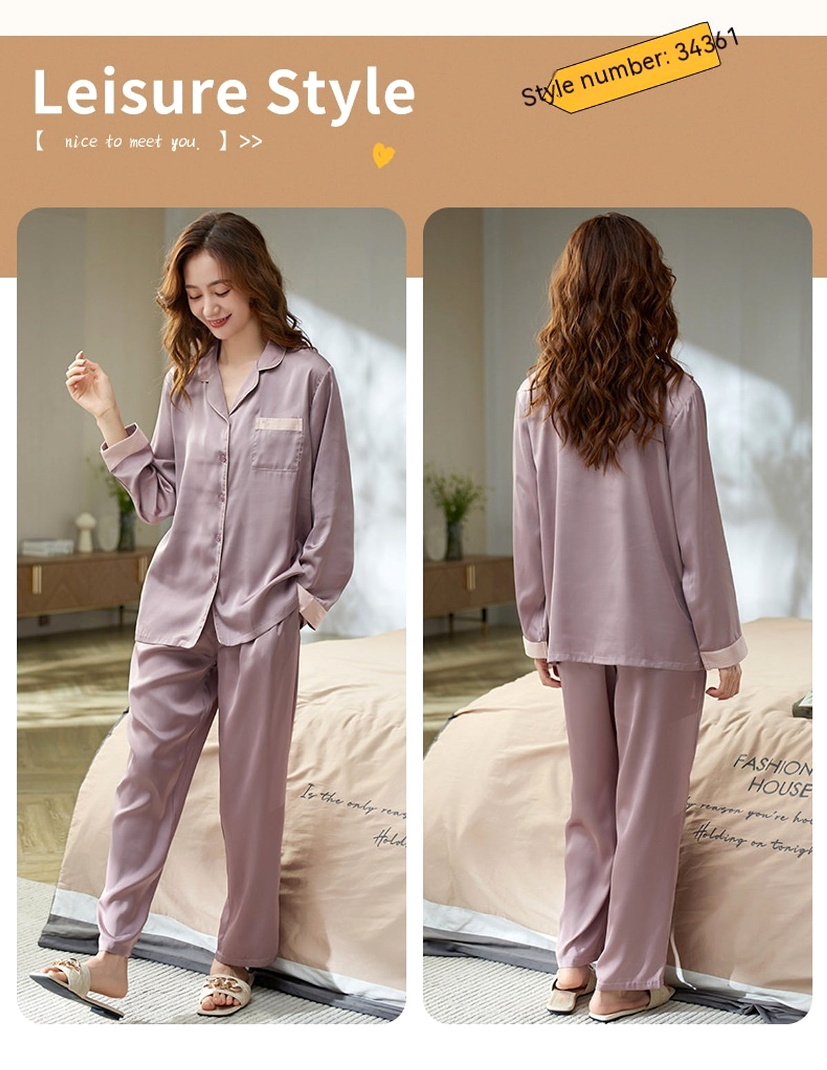 Women's Long-sleeved Ice Silk Thin Homewear Pajamas - enhanced image 3