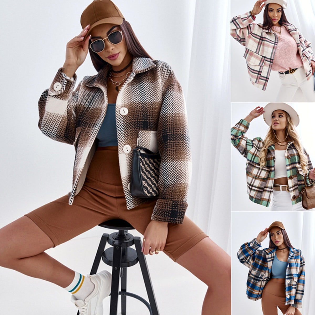 Women's Loose Plaid Jacket - HAUTE FEMME EDITION 25 - enhanced image 3