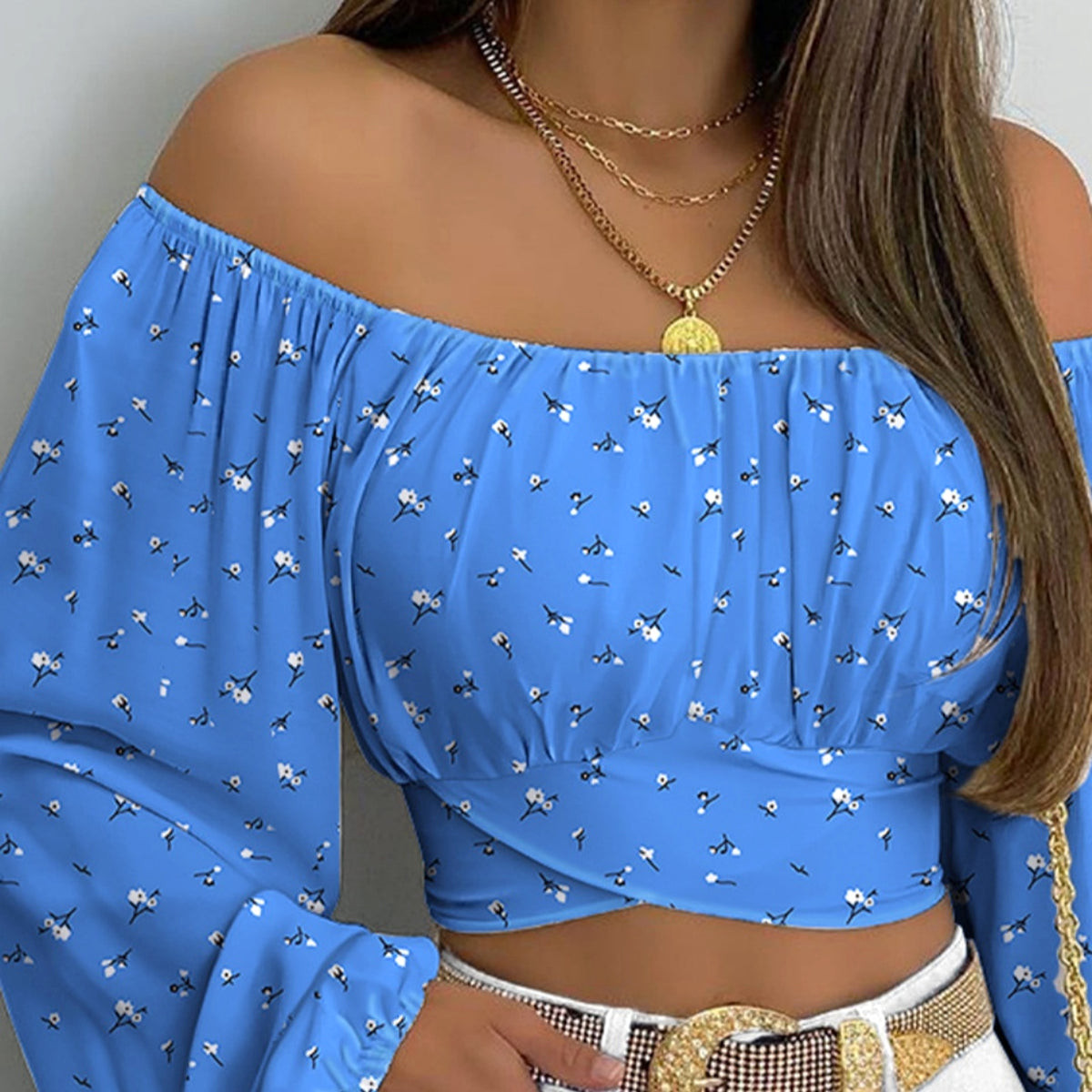 Women's New Off-shoulder Printed Top T-Shirt - enhanced image 3
