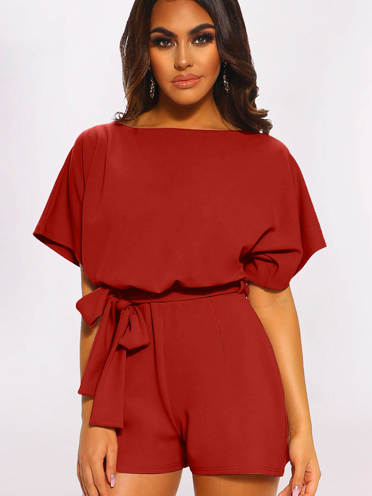 Women's Round Neck Short-sleeved Lace-up Jumpsuit - enhanced image 3
