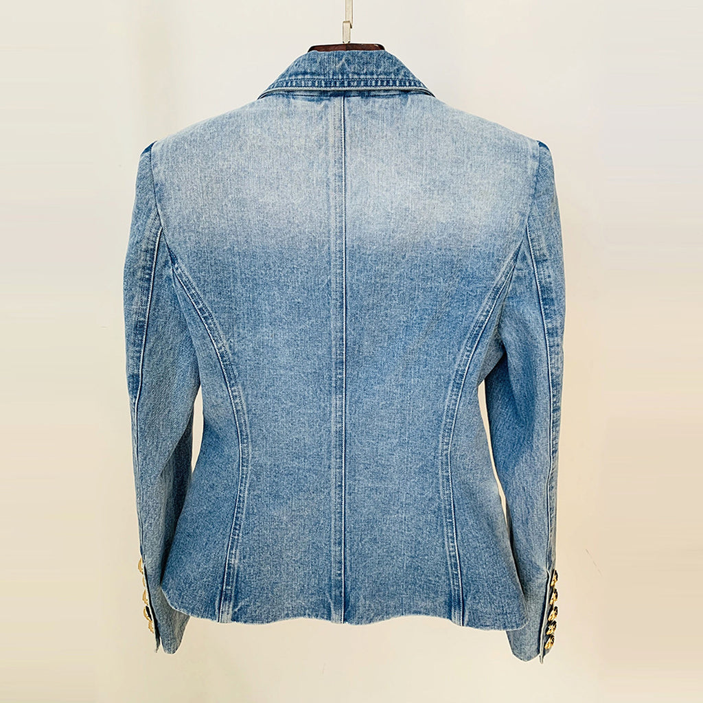 Women's Slim Double-breasted Lion Button Denim Suit Jacket - enhanced image 3