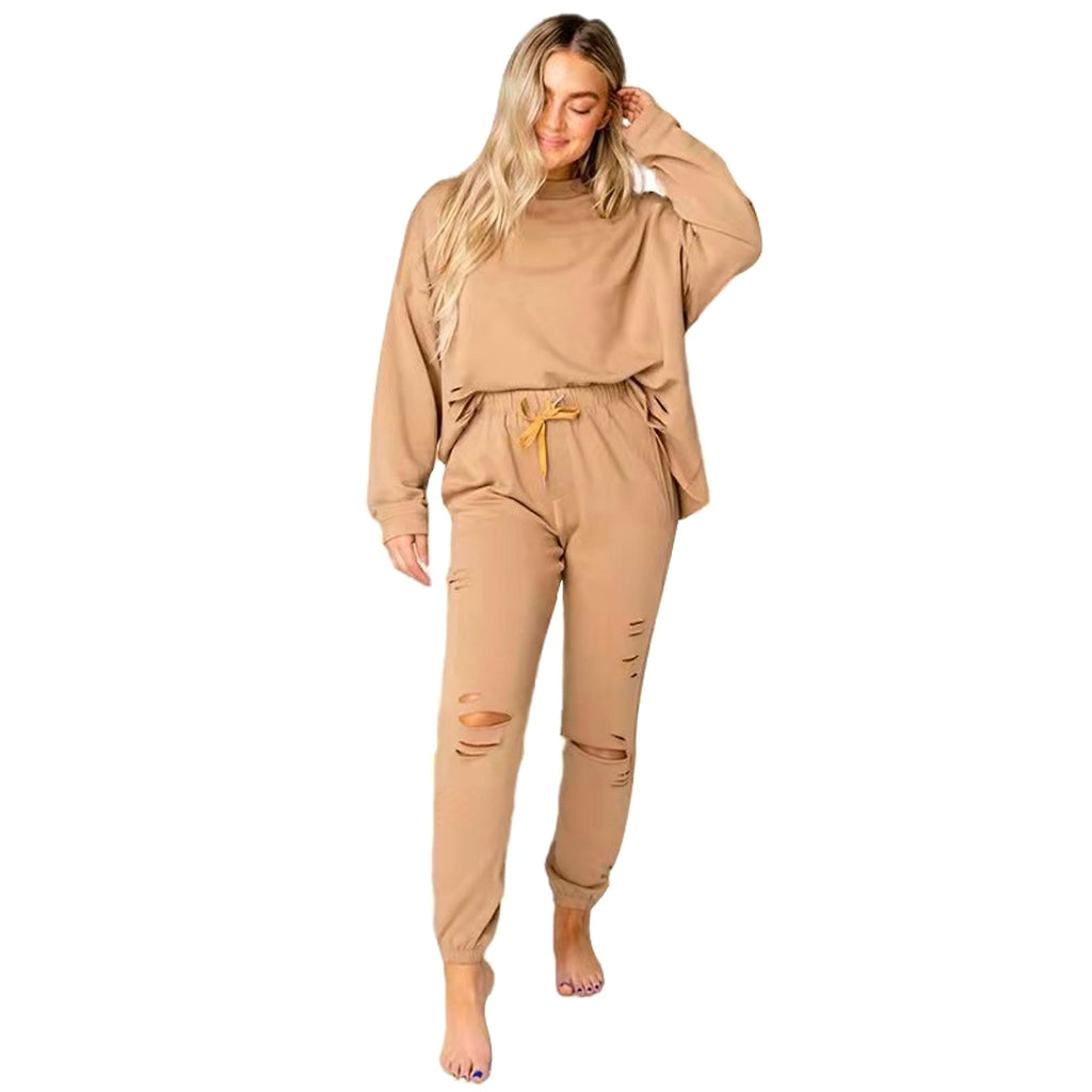 Women's Solid Color Ripped Tracksuit - enhanced image 3