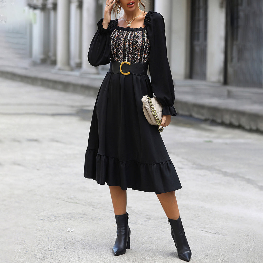 Women's Square-neck Cinched Midi Dress - enhanced image 3