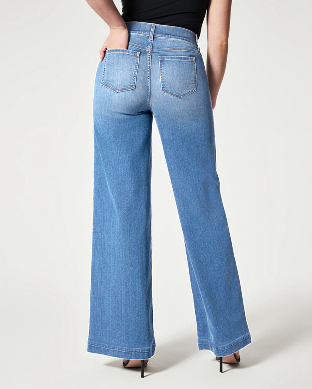 Women's Straight Jeans Mid Waist Wide Leg Pants High Elastic Waist Trousers - enhanced image 3