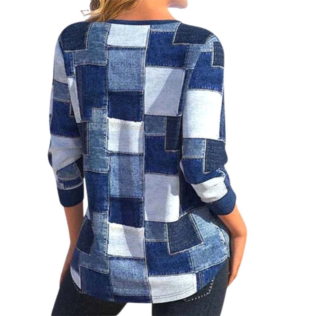 Women's Zipper Long Sleeve Geometric Top T-Shirt - enhanced image 3