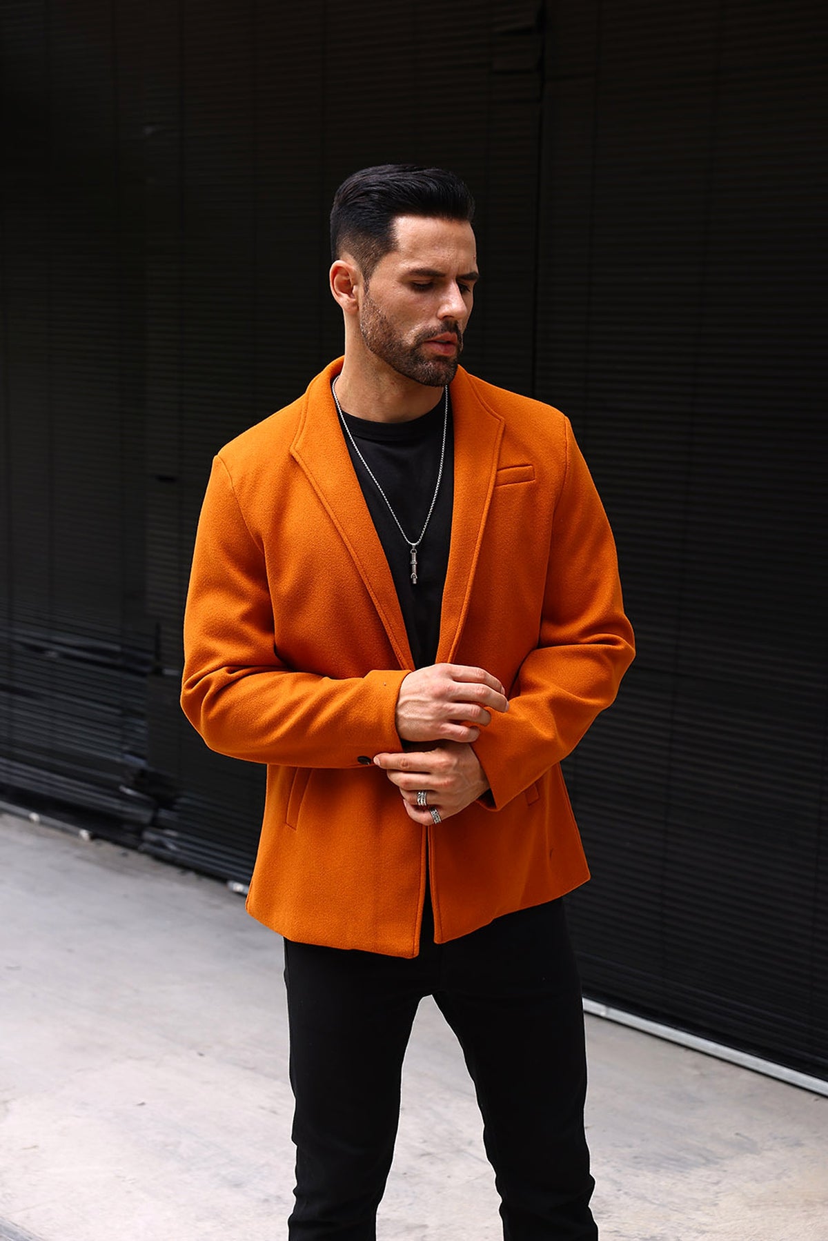 Wool British Polo Collar Solid Color Casual Trench Coat - enhanced image 3