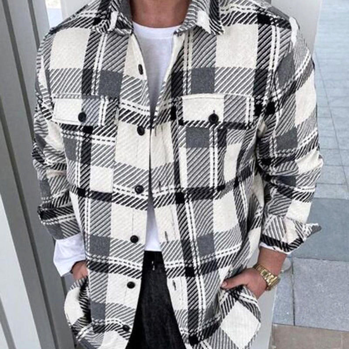 A1. W. Suit Jacket Loose Lapels Double Pocket Jacket Long Sleeve Men - enhanced image 3