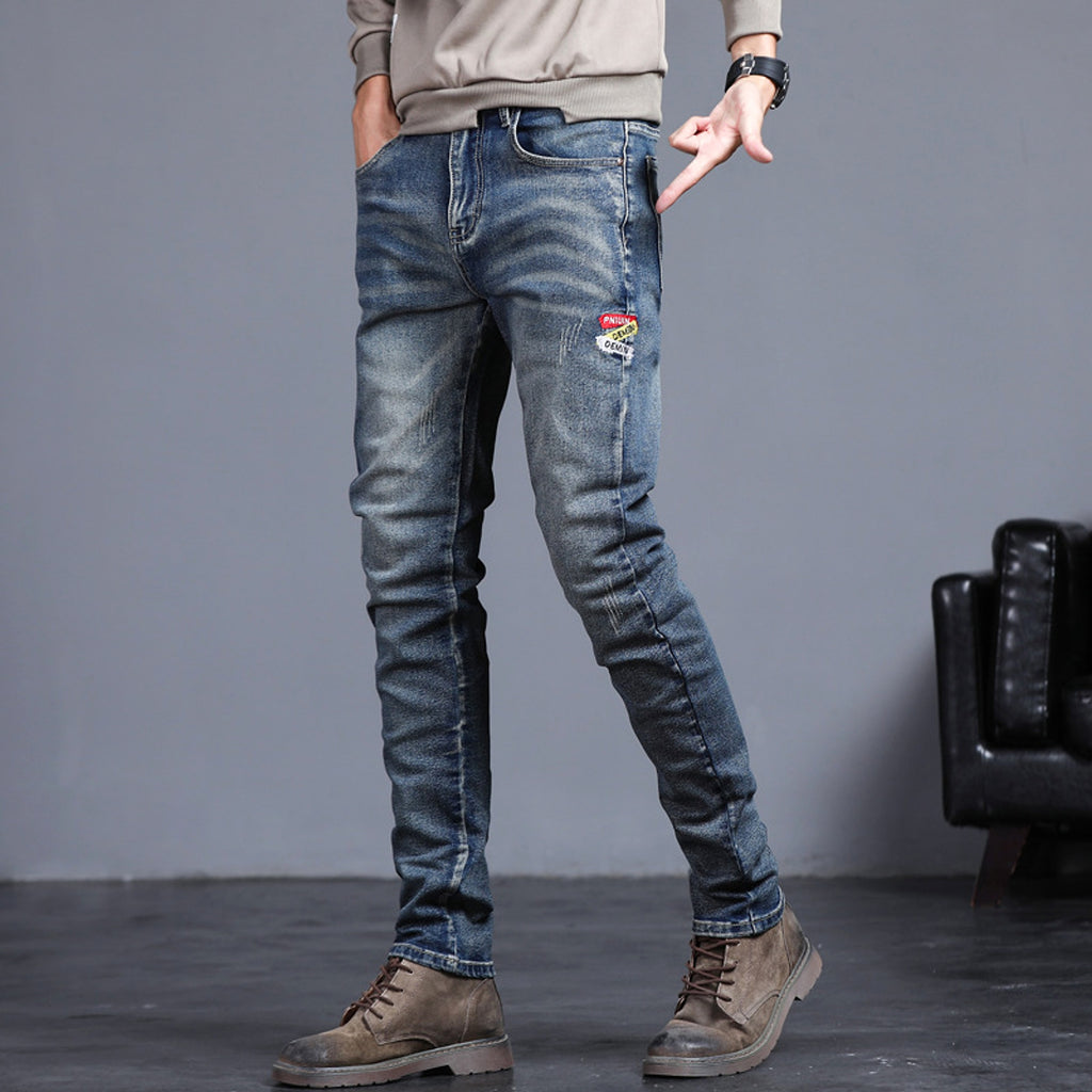 Youth Retro Embroidered Denim Pants Men Jeans - enhanced image 3