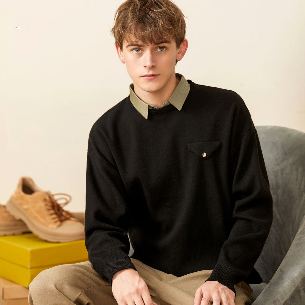 Youth Simple Everyday Fake Pocket Decorated Sweater Men - enhanced image 3