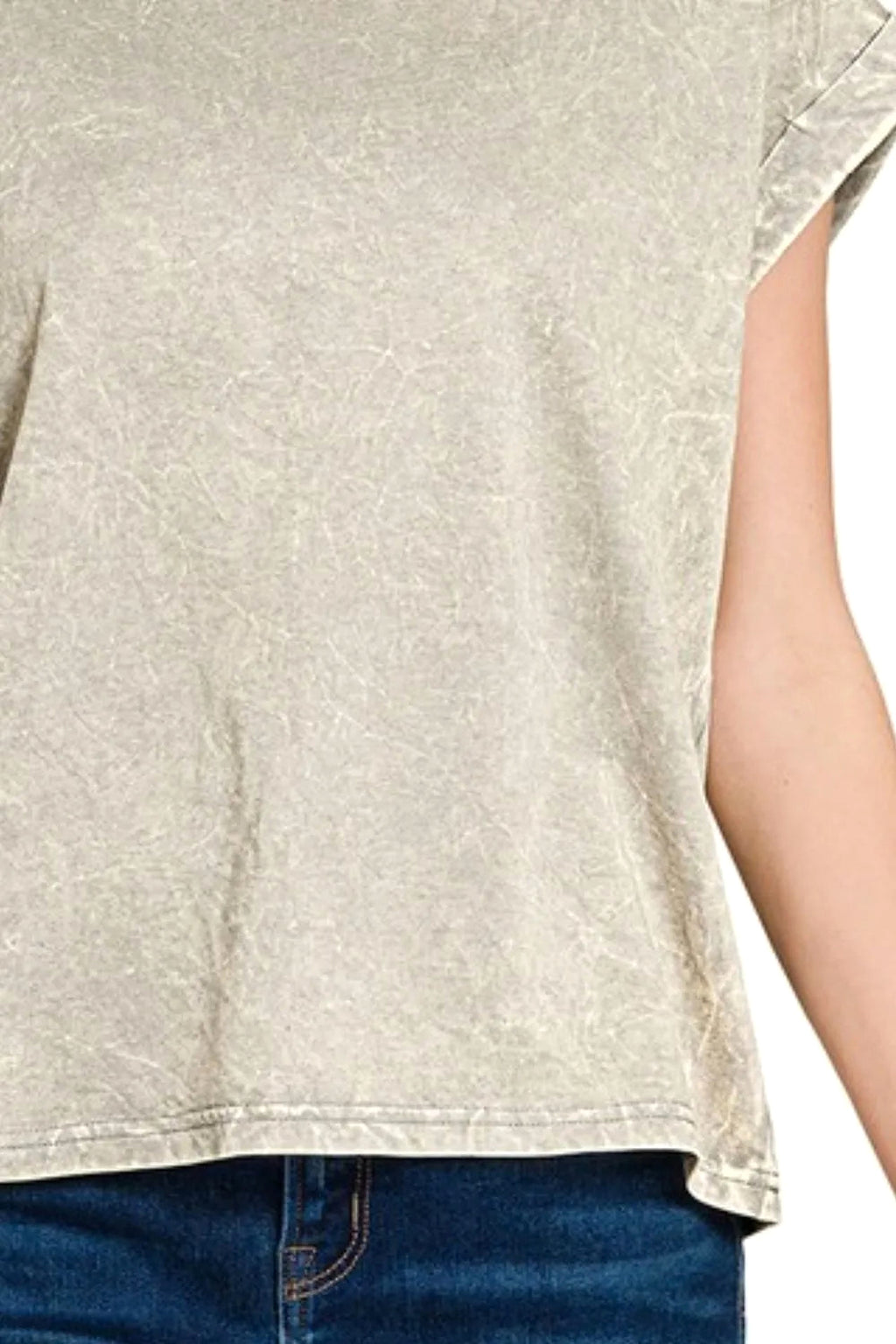 Zenana Crinkle Washed Round Neck Folded Short Sleeve Tee - enhanced image 3