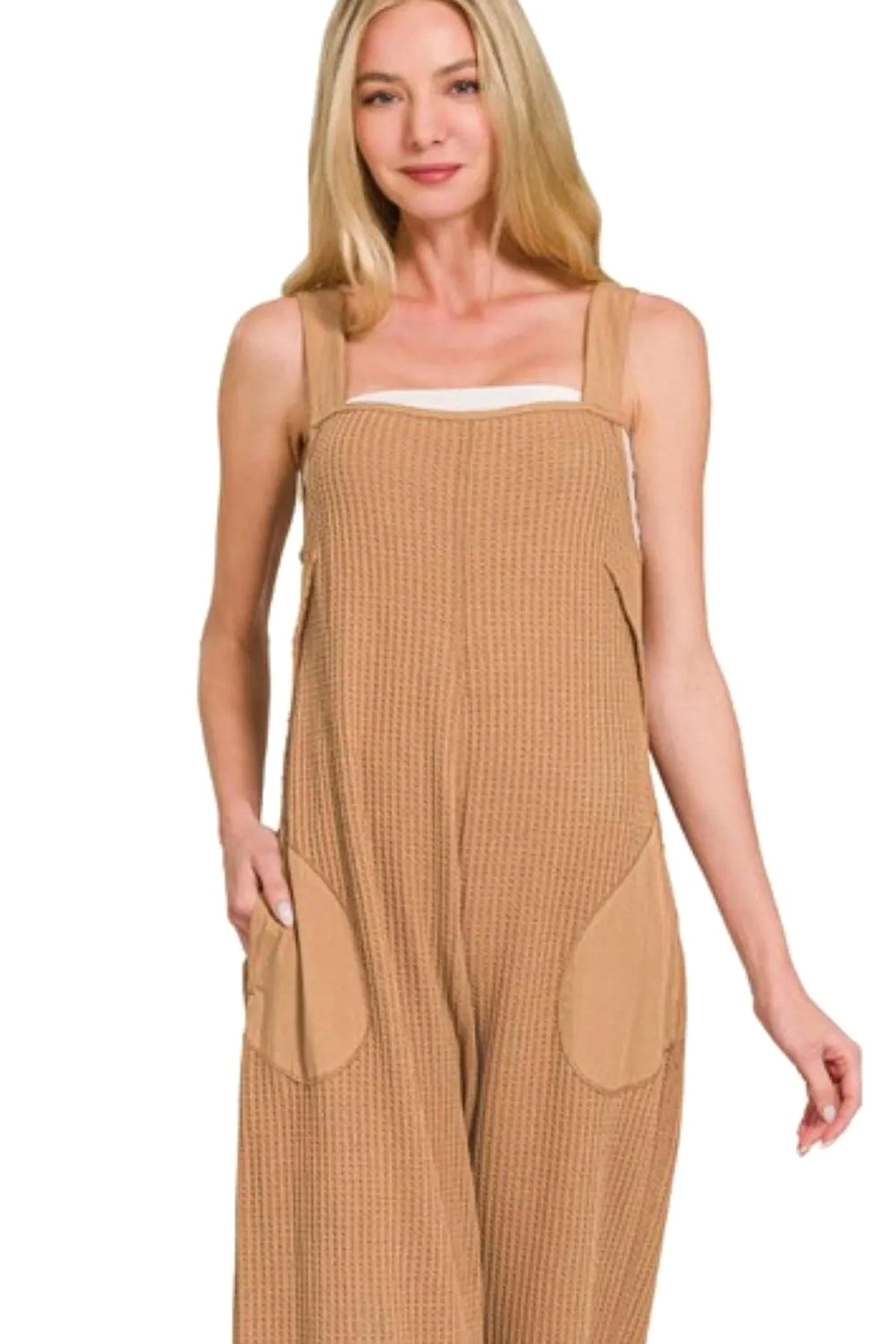 Zenana Knit Waffle Wide Leg Overalls - enhanced image 3