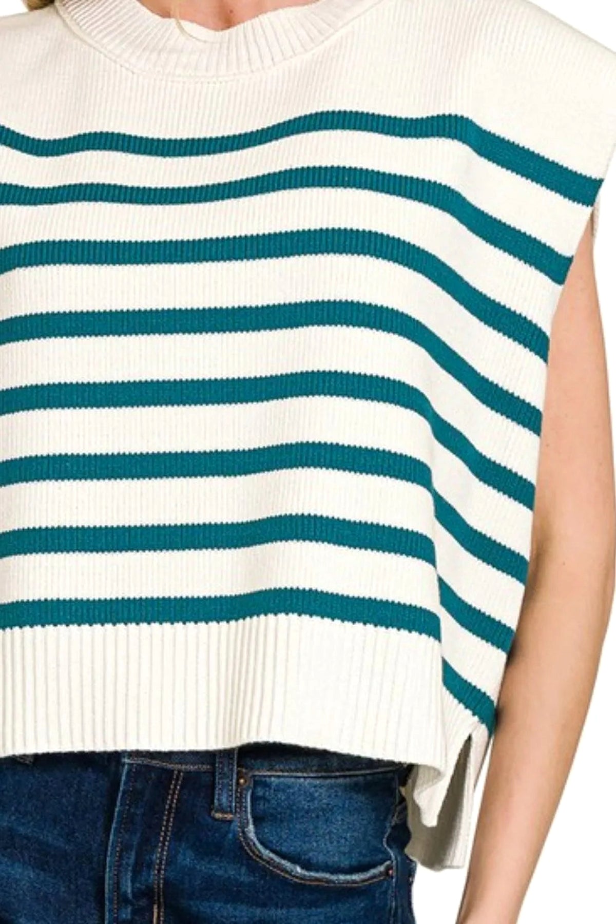 Zenana Oversized Crew Neck Stripe Sweater Vest - enhanced image 3