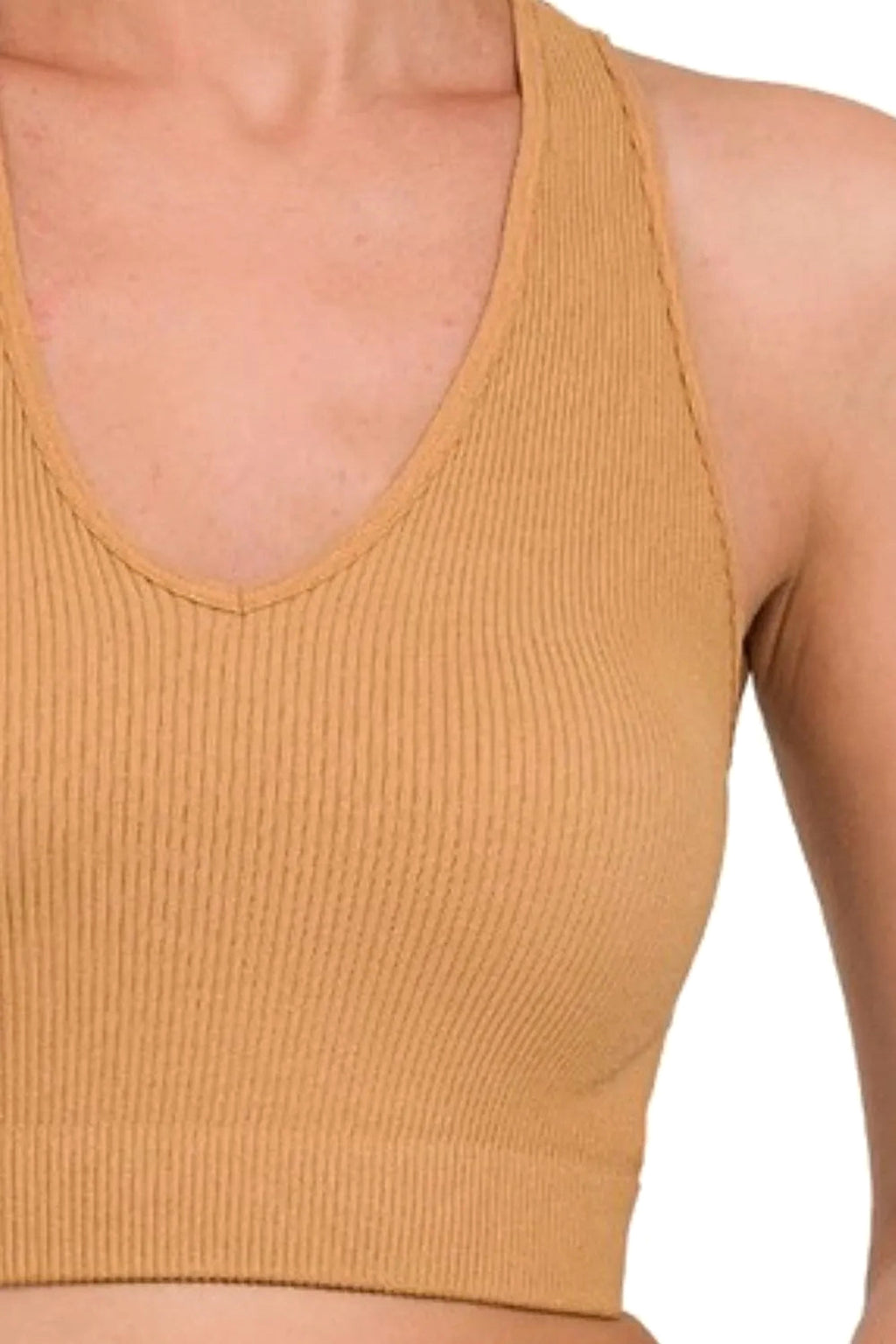 Zenana Seamless Ribbed Cropped Racerback Tank Top - enhanced image 3