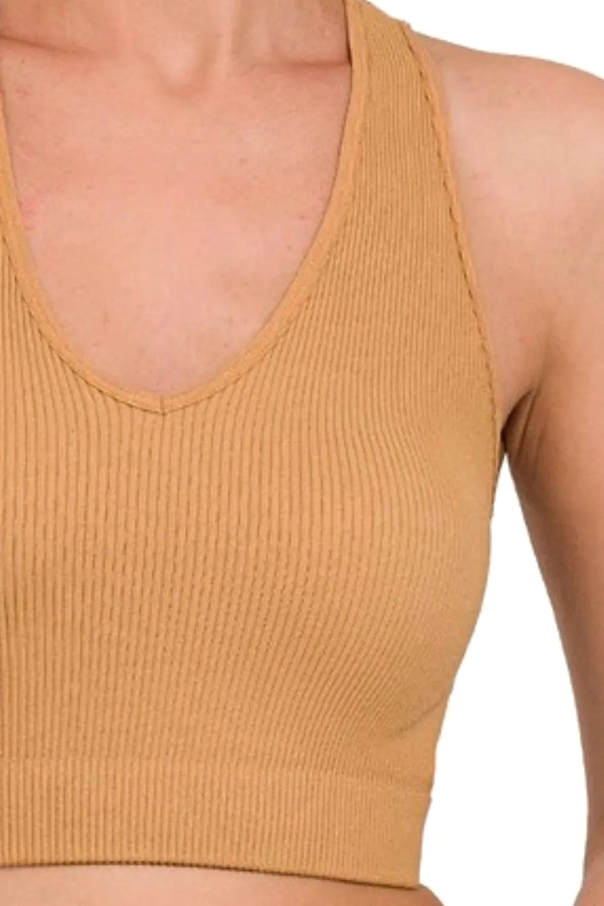Zenana Seamless Ribbed Cropped Racerback Tank Top - enhanced image 3