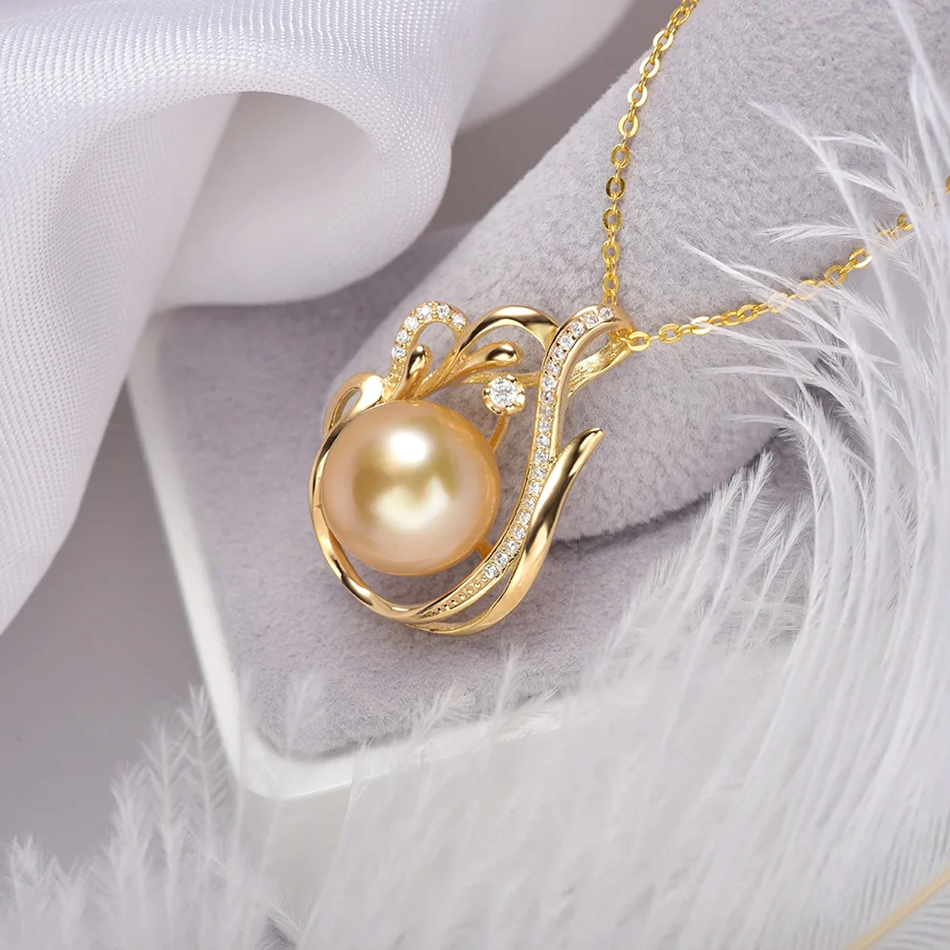 11-12mm 925 Silver Saltwater Gold Pearl Pendant - enhanced image 4