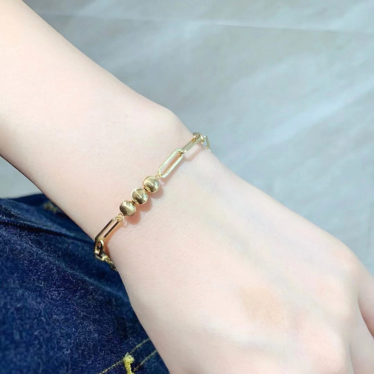 18K Gold Cat Eyeball Checker Handmade Thick Bracelet - enhanced image 4
