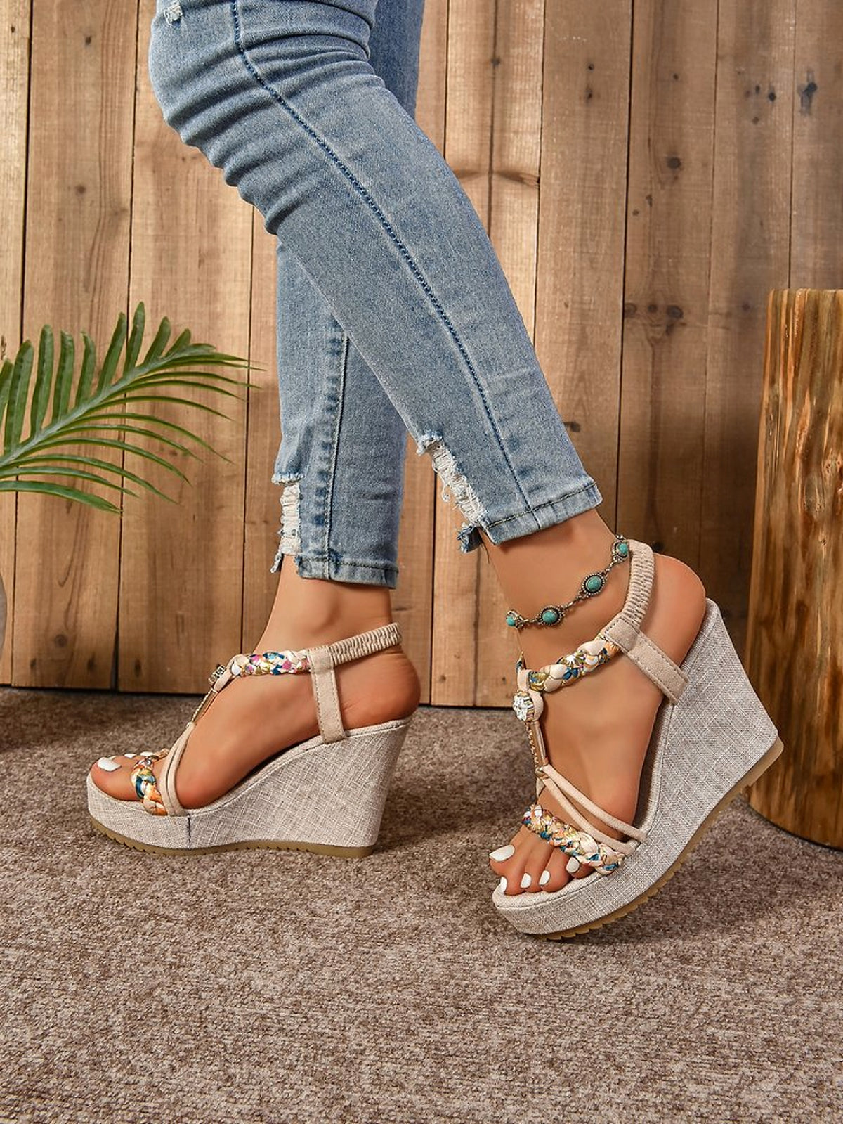 25 Edition – Rhinestone Hemp Wedge Sandals - enhanced image 4