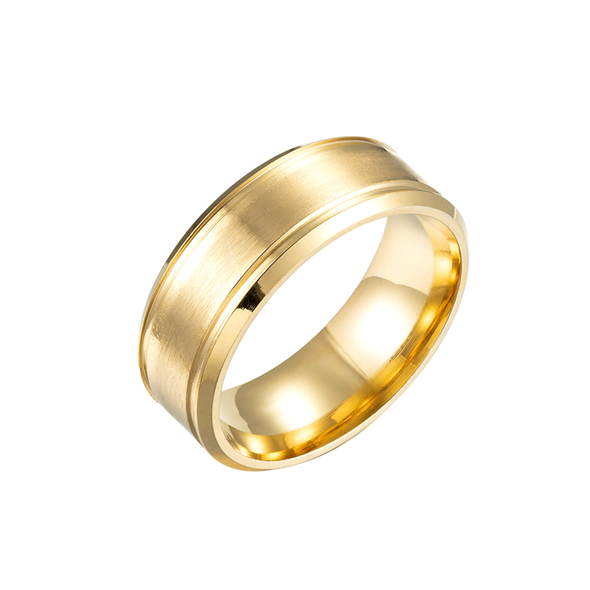 361 Stainless Steel 8mm Wide Matte Double Bevel Simple Men's Ring - enhanced image 4
