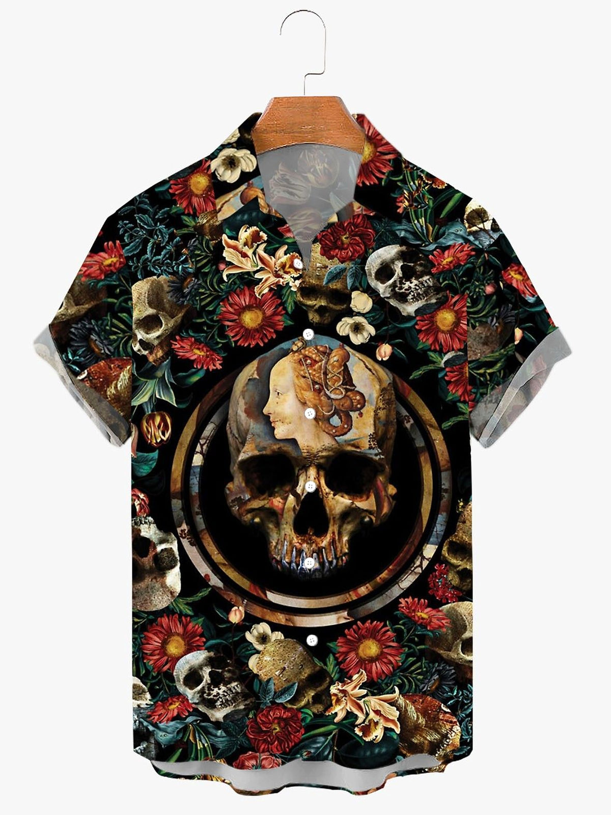 Skull & Roses Printed Men's DressShirt - enhanced image 4