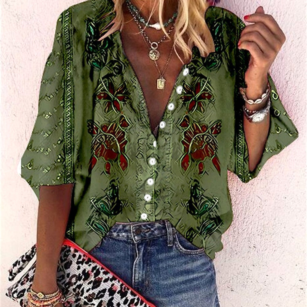 3d Flower Printed Long-sleeved Top DressShirt Women - enhanced image 4