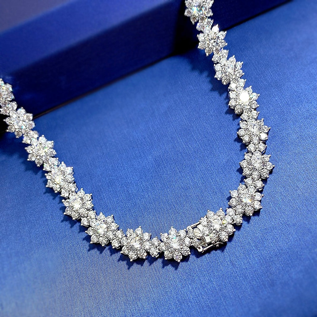 925 Silver High Carbon Diamond Sunflower Collarbone Chain - enhanced image 4