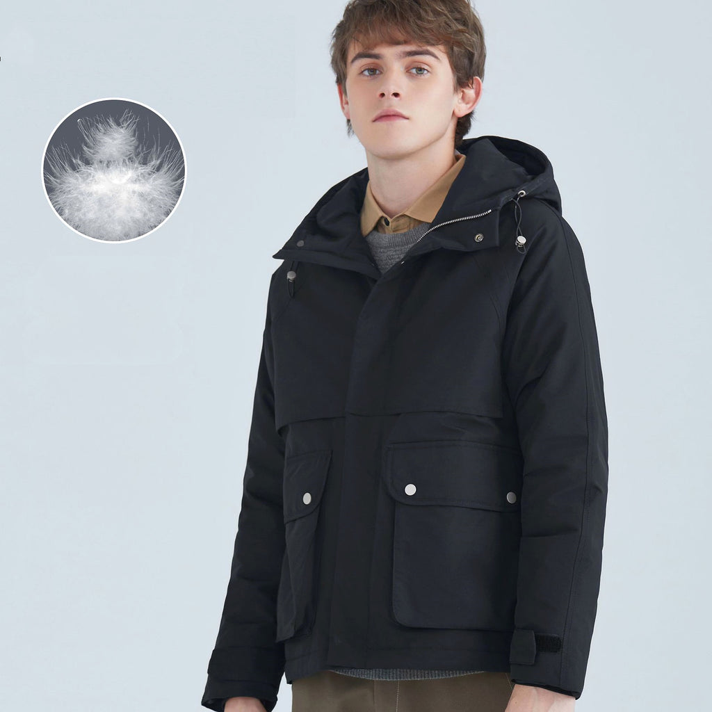 All-match Short White Duck Down Hooded Jacket Men - enhanced image 4