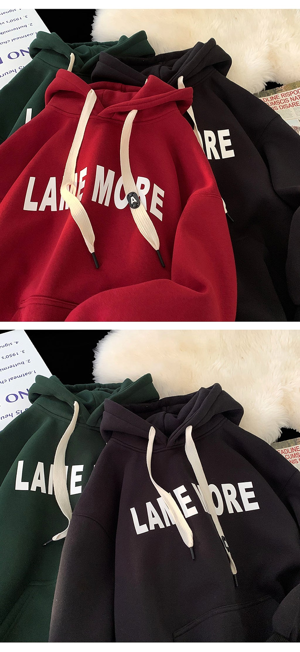 American-style Heavy Hooded Sweater Men's Fleece-lined Thickened - enhanced image 4
