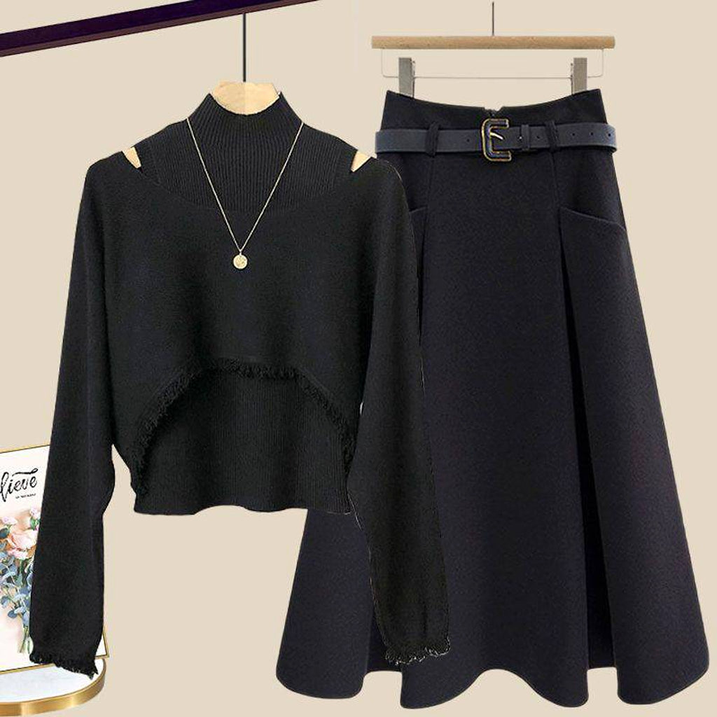 Ancient Knitted Blouse Inner Vest With Skirt Three-piece Set - enhanced image 4