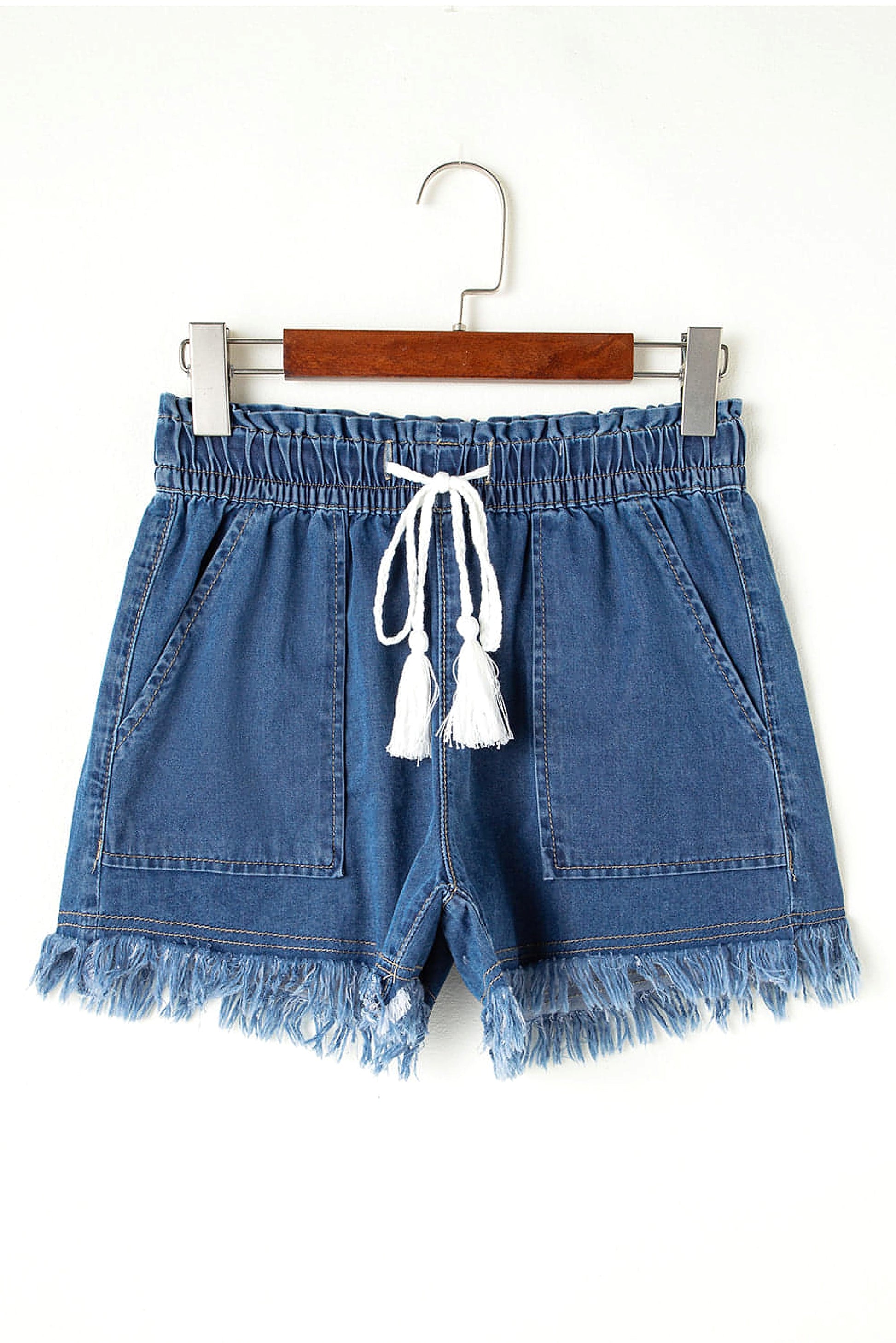 Ashleigh Blue Raw Hem Drawstring High Waist Denim Shorts with Pockets - enhanced image 4